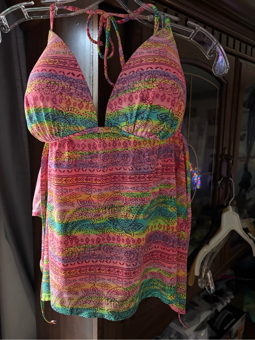 Pink Multicolor Paisley swim top